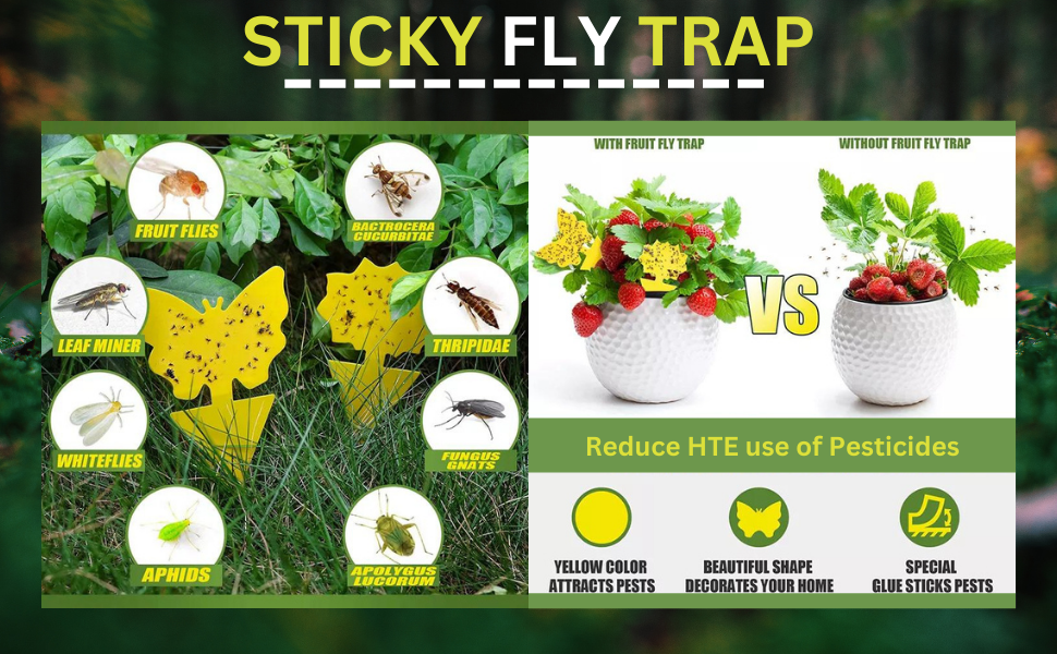 48Pcs Yellow Sticky Insect Traps Dual-Sided Sticky Fruit-Fly Trap  Houseplant Gnats Traps Indoor Fruit-Fly Stakes Trap Dropship