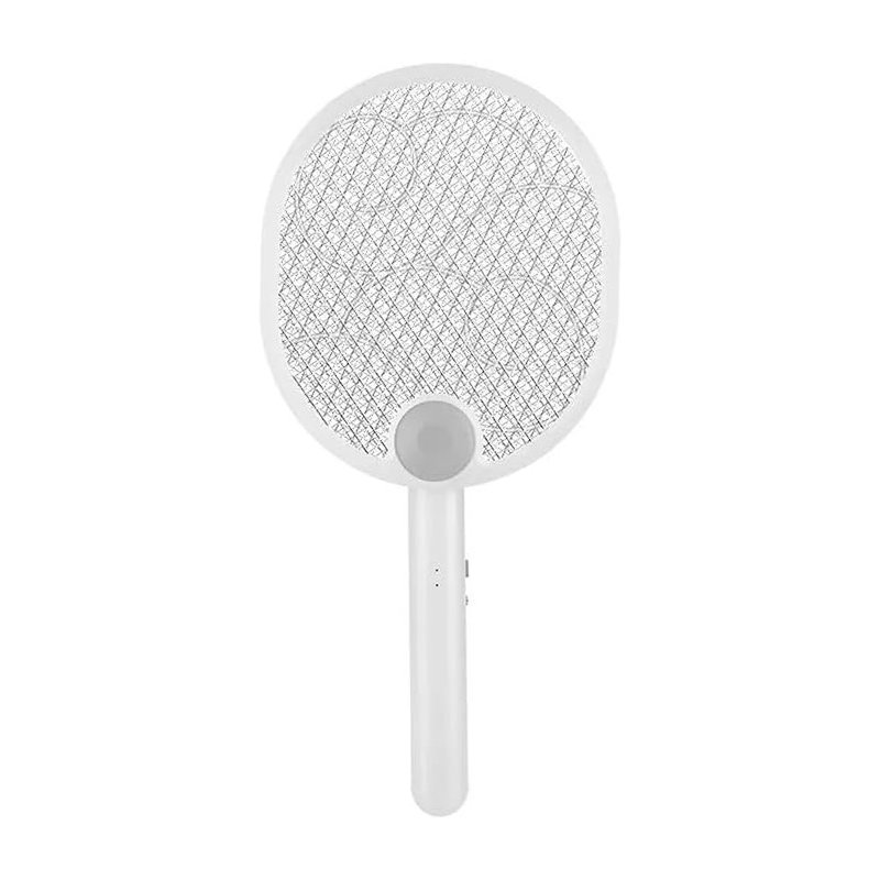 Electric Fly Swatter Racket 2-in-1 USB_1 Electric Fly Swatter Racket 2-in-1 USB Rechargeable Fly Zapper Foldable 2200V Bug Zapper with 3 Mosquito Killer Lamp for Outdoor & Indoor for Home, White - Image 1